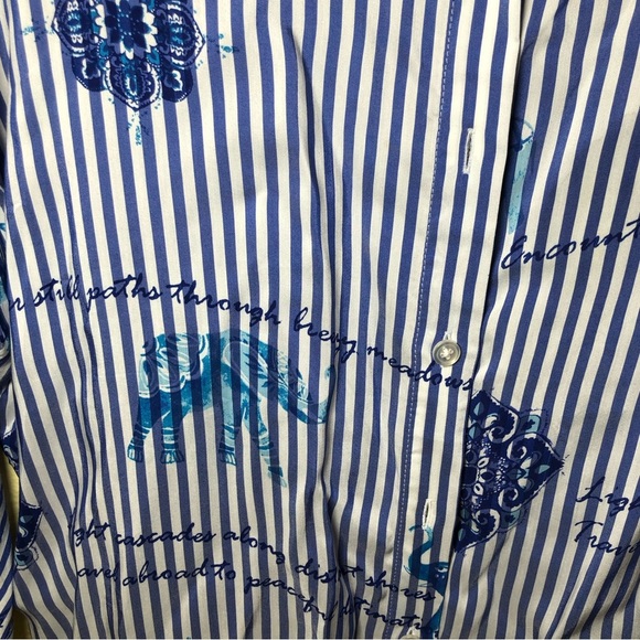 Chico's Striped travel theme button up Tunic top size 2 12/14 - Picture 4 of 9